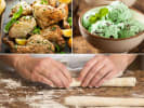 Cooking Class - Cucina Toscana - Date Night in Downtown Dallas: Scenes from Date Night: Summer in Tuscany cooking class – A collage featuring homemade gnocchi preparation, grilled lemon chicken, and mint chocolate chip gelato in waffle cones.