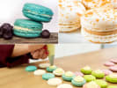 Cooking Class - Timeless Favorite Macarons in Northern Suburbs: collage for Flawless French Macarons cooking class on Cozymeal featuring macarons, ingredients and piping techniques