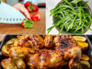 Cooking Class - Sunday Dinner on the French Riviera in Northern Virginia: collage for French Riviera cooking class on Cozymeal with roasted chicken, salad and chef prepping strawberries