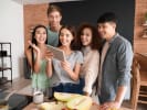 Online Cooking Class - Celebratory Brunch Fare: Friends enjoying an online mixology class