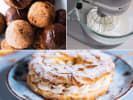 Cooking Class - The Finer Points of Pâtisserie in South Bay & Peninsula: a collage of whisking cream, chocolate truffles and paris brest