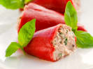Cooking Class - Sophisticated Spanish Small Plates: Piquillo Peppers Stuffed With Tuna and Capers on white plate