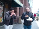 Food Tour - Discovering Toronto's Best Eats in Toronto: people enjoying a peameal BLT sandwich