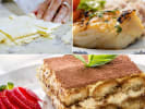 Cooking Class - Tastes of the Amalfi Coast in Minneapolis: Sliced fresh pasta, grilled fish with herbs, and tiramisu served with strawberries.