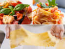 Cooking Class - Italian Pasta al Fresco in Downtown Dallas: Scenes from Summer of Pasta cooking class – A collage showing fresh pasta being shaped by hand, plated pasta dishes with sauce and herbs, and golden noodles ready to serve.