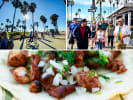 Weekend Food Tour - Explore Venice Beach in South Bay Los Angeles: Venice Beach people walking on a food tour fish taco close up