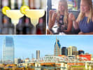 Food Tour + Drink Upgrade - Explore 12 South's Culinary Scene in Nashville: a couple of margaritas people enjoying food on a food tour Nashville skyeline