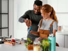 Cooking Class - Italian Romance: The Spell of Venus in San Diego: a couple preparing salad together