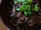 Cooking Class - Vegetarian Tostada Bonanza: black beans in a purple bowl