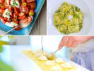Cooking Class - Impressive Homemade Pasta in Boston: caprese panzanella salad spinach ricotta ravioli with pesto chef crafting ravioli