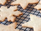 Online Cooking Class - Holiday Sugar Cookie Decorating: chef mel's sugar cookies cooling on a wire rack