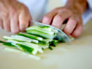 Online Cooking Class - Homemade Peking Duck: chef slicing cucumbers