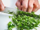 Online Couples Cooking Class - Holiday Potato Pancakes: chopping parsley