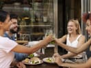 Private Food Tour + Drinks Upgrade - Taste and Toast the Mission Districtâ€™s Best in San Francisco: close up smiley friends with drinks