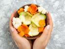 Team Building Cooking Class - Fruit & Vegetable Carving in Dallas: top view tasty salad inside plate white background meal health salad vegetable