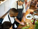 Team Building Cooking Class - Team Day Dumplings: cutting ingredients for dumpling filling