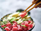 Cooking Class - Make Fresh Poke Bowls in Charlotte: eating tuna poke bowl with chopsticks
