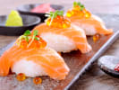 Cooking Class - Supreme Sushi Creations in San Antonio: salmon nigiri plated with caviar on top