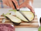 Cooking Class - Discovering Vegan Fusion: cutting aubergine in half
