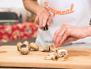Cooking Class - Meatless Italian Classics: cutting mushrooms