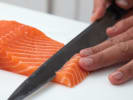 Cooking Class - Hearty Flavors for Mom: cutting salmon