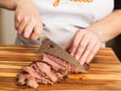 Team Building Cooking Class - Mexican Fiesta Cookout in Downtown Dallas: cutting steak up close