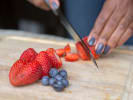 Cooking Class - Plant-Based Italian Comfort Food in Santa Monica: cutting strawberries