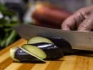 Cooking Class - Indian Comfort Supper in San Fernando Valley: cutting aubergine