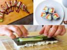 Cooking Class - Chef's Essential Sushi Rolls: eel roll, salmon avocado roll and person rolling susi