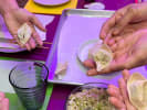 Cooking Class - Fold, Fill & Feast: Vegan Wonton Edition in Culver City: folding vegan wonton dumplings by hand