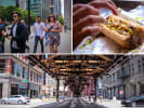 Weekend Food Tour - Essential Chicago Eats in Chicago: people walking during a food tour in Chicago Italian beef sandwich under the L in Chicago