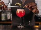 Online Mixology Class - A Twist on Negroni Cocktails: garnishing cocktail with flower petals