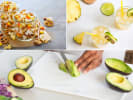 Online Cooking Class - Halloween Cocktails and Spooky Snacks: halloween snacks, slicing avocados and enjoying a lime and pineapple cocktail