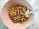 Online Cooking Class - Funfetti Cookie Surprise Cake: mixing funfetti cookie dough