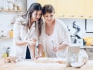 Online Cooking Class - Classic New York Pizza: mother and daughter taking online cooking class