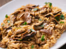 Cooking Class - Fine Dining Techniques at Home: mushroom risotto on a white plate