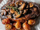 Cooking Class - Flavorful Parisian Feast - Date Night in Northern Virginia: peppercorn steak with mushroom sauce on top