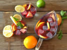 In-Office Team Building - Guac-Off Competition: red wine sangria in a pitcher and glasses