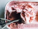 Cooking Class - Fresh Farm-to-Table Cooking in South Bay & Peninsula: scooping roasted strawberry gelato from an ice cream tray