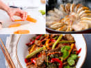 Cooking Class - Traditional Asian Fare: slicing carrots, Szechuan Beef Stir fry, and cooking gyoza