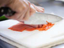 Cooking Class - Special Menu for Special Mom: slicing cured salmon