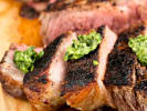 Cooking Class - Make a Flavorful Surf and Turf Dinner - Date Night in Manhattan: steak with pesto sauce up close