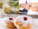 Cooking Class - Food From Your Favorite Holiday Movies: sufganiyot with eggnog and a chef peeling apples