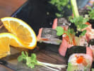 Cooking Class - Sushi Rolls at the Infinity Towers in San Francisco: sushi rolls pieces with tobiko and sprouts