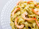 Team Building - Italian Pasta From Scratch in Austin: tagliatelle pasta with pesto and shrimp