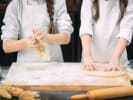 Cooking Class - 5-Day Foodie Fun Teens: Pastry Studio in Northern Suburbs: two teenage girls kneading dough up close