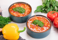 Garden Vegetable Soup with Pesto Shot