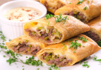 Philly Cheesesteak Egg Rolls Shot