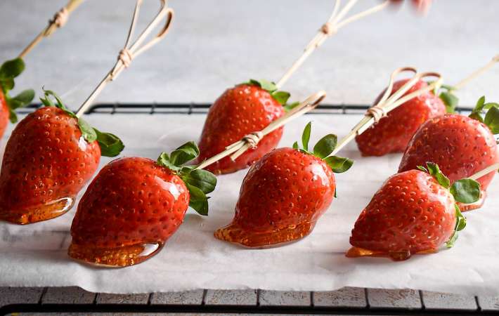 candied strawberries are a crunchy and elegant gluten free dessert