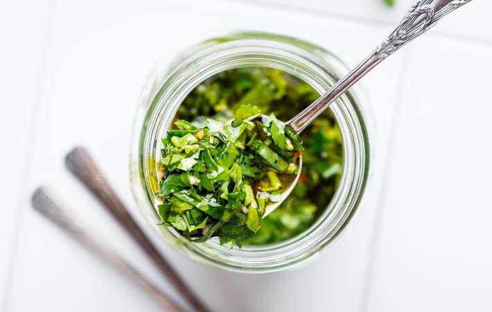 cilantro chimichurri is a bright and herbaceous mexican side dish for tacos